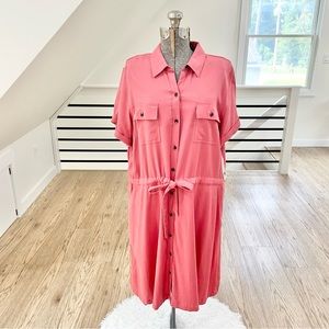 NWT XL Croft and barrow, pink colored button-down short sleeve dress w/ pockets